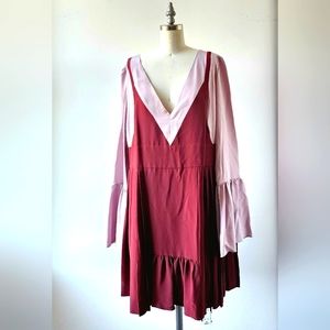 Marni NWT burgundy pink silk mini long sleeve dress